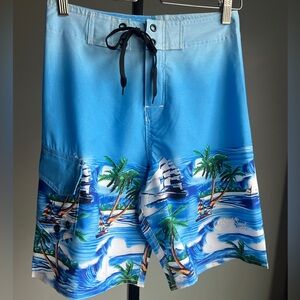 NWT Gwada Surf Floral Men's Swim Shorts - Blue Tropical Print Size 32